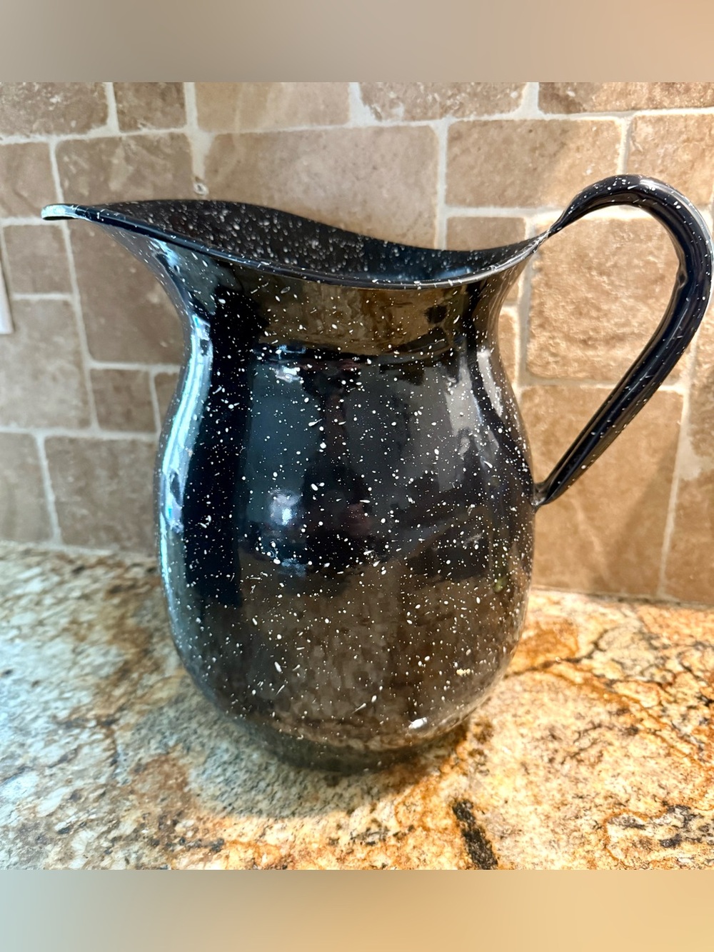 Rare WWII US Navy Speckled Enamel Pitcher, Black
